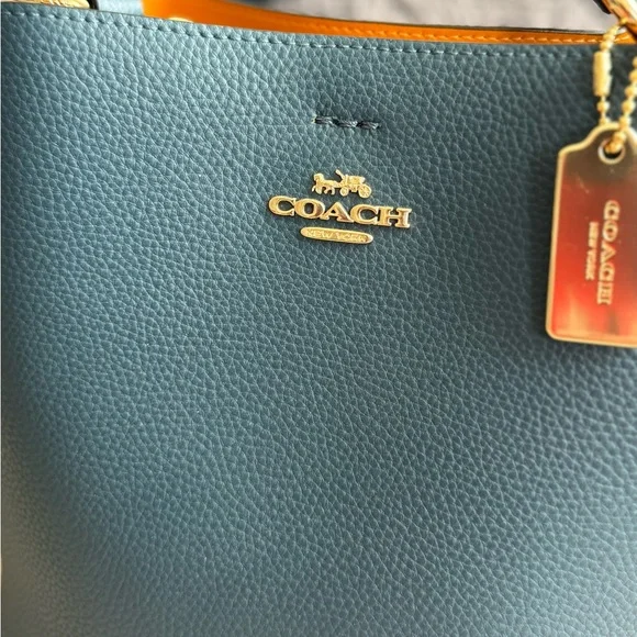 Coach Small Town Bucket Bag peacock teal gold crossbody or handheld bag purse - Picture 5 of 11